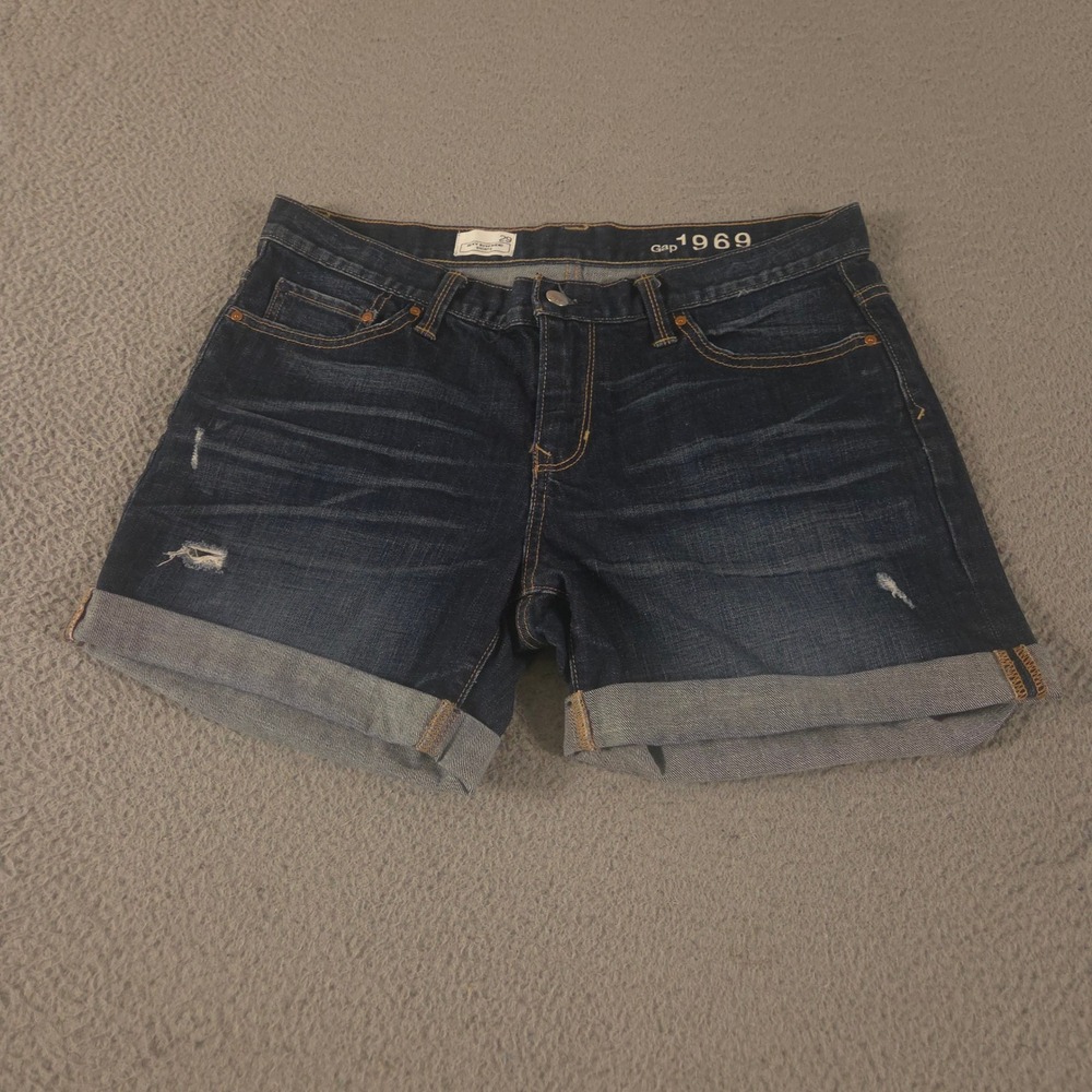 Gap Shorts Womens 29 Dark Blue Sexy Boyfriend Denim Cuffed Distressed 1969 Jorts